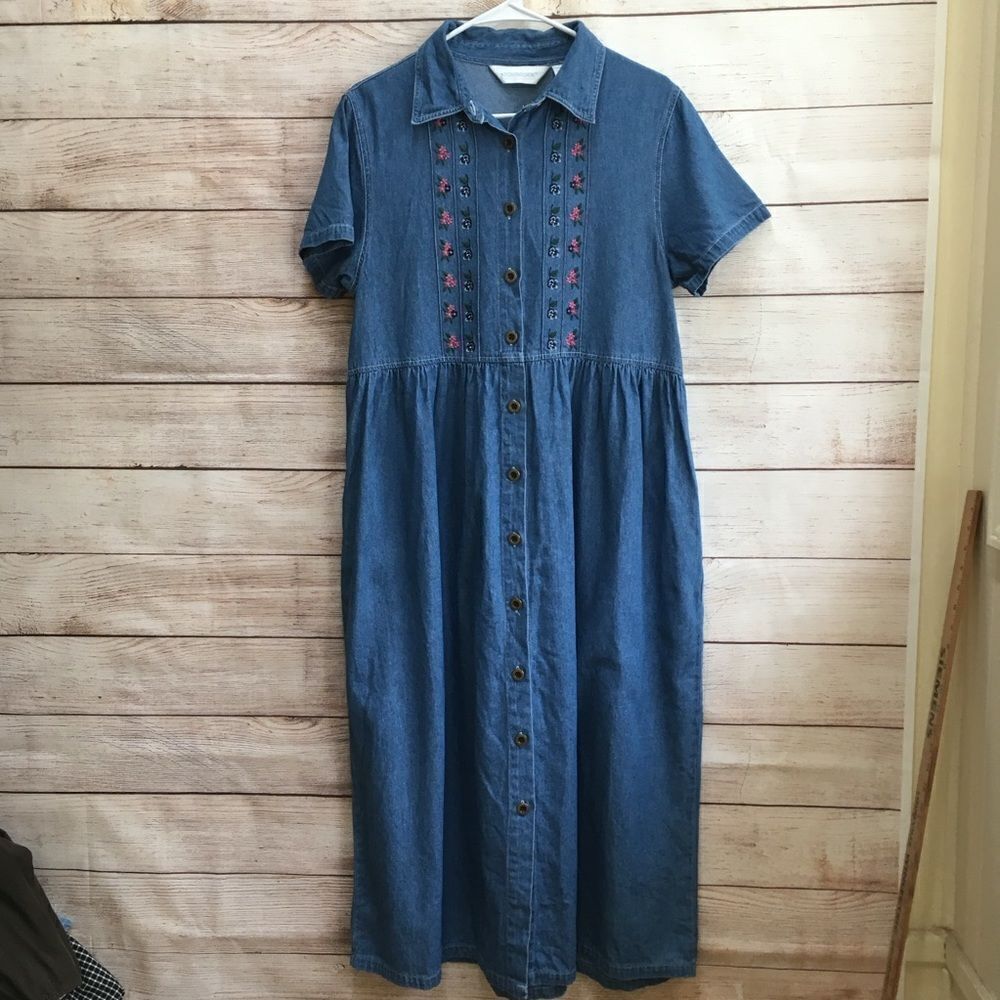VINTAGE STONYBROOK EMBROIDERED DENIM MAXI DRESS‎